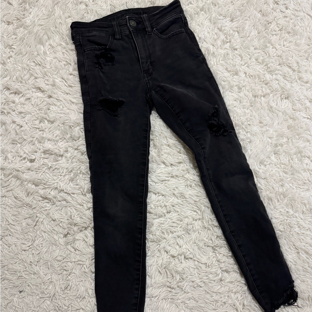 American Eagle Black Distressed Skinny Jeans